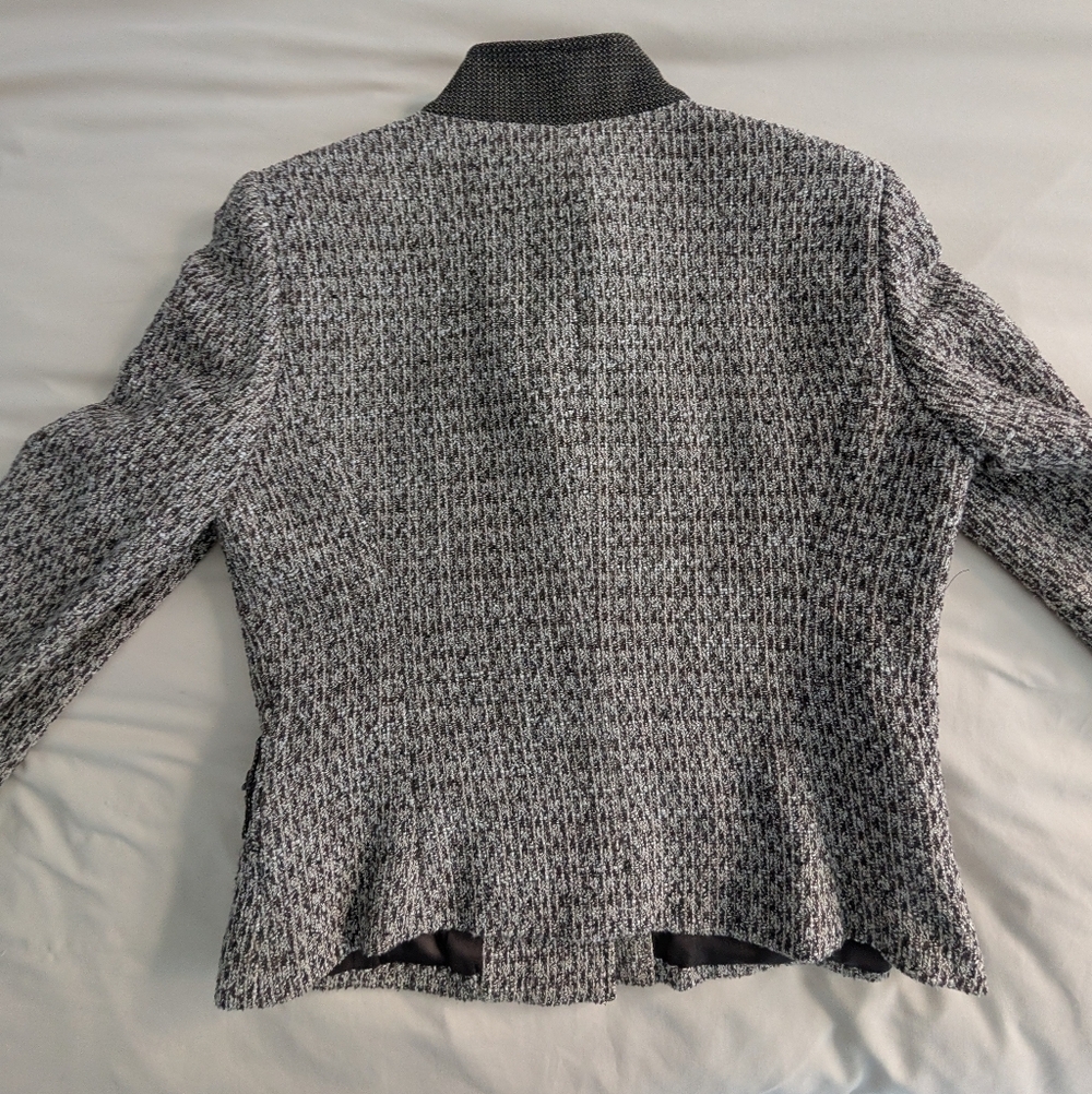 Linda Allard Ellen Tracy Tweed Jacket Blazer Wool Blend Brown Cream Zip Front Si - Picture 11 of 12